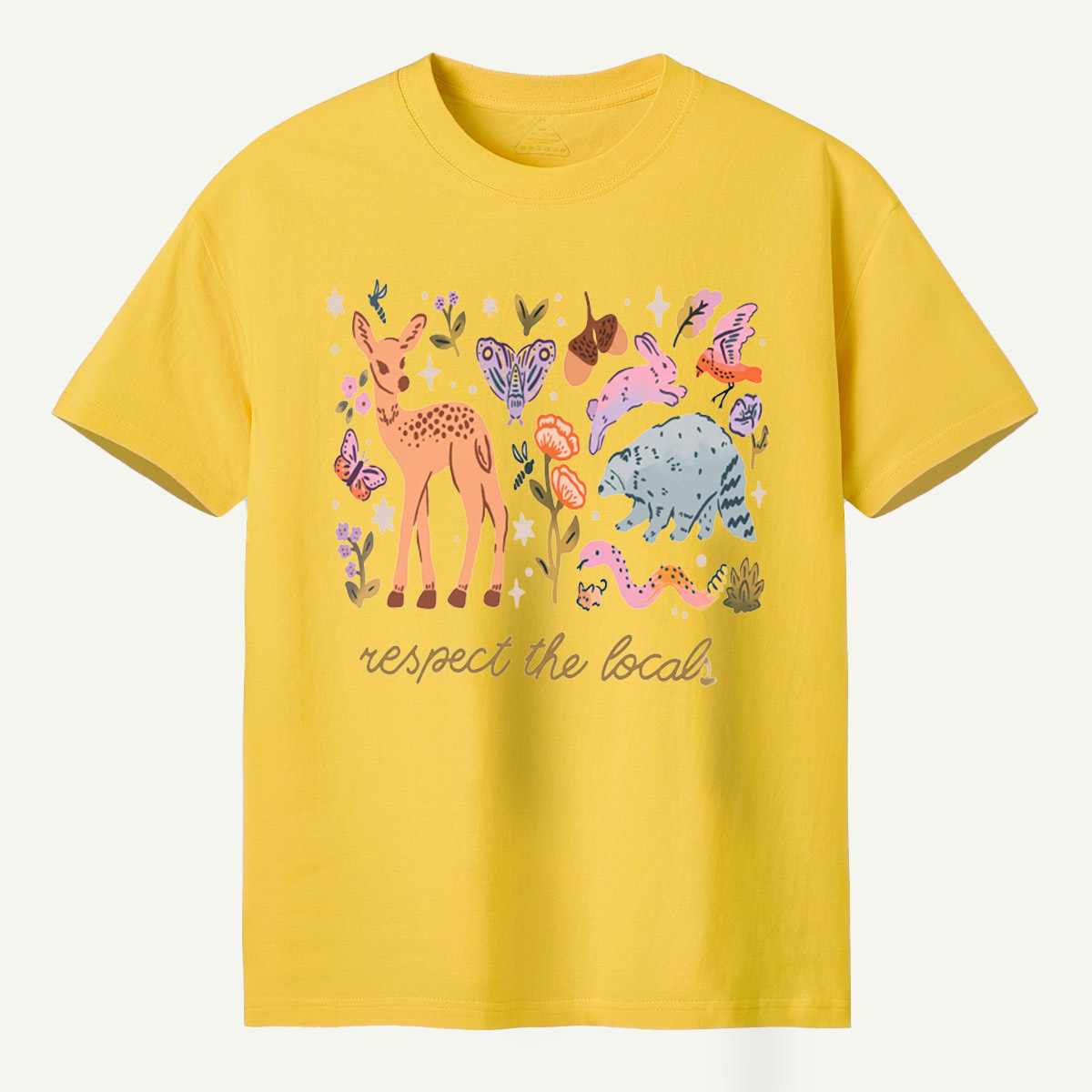 espect The Locals Woodland Wildlife Deer Rabbit Raccoon And Butterfly T-Shirt