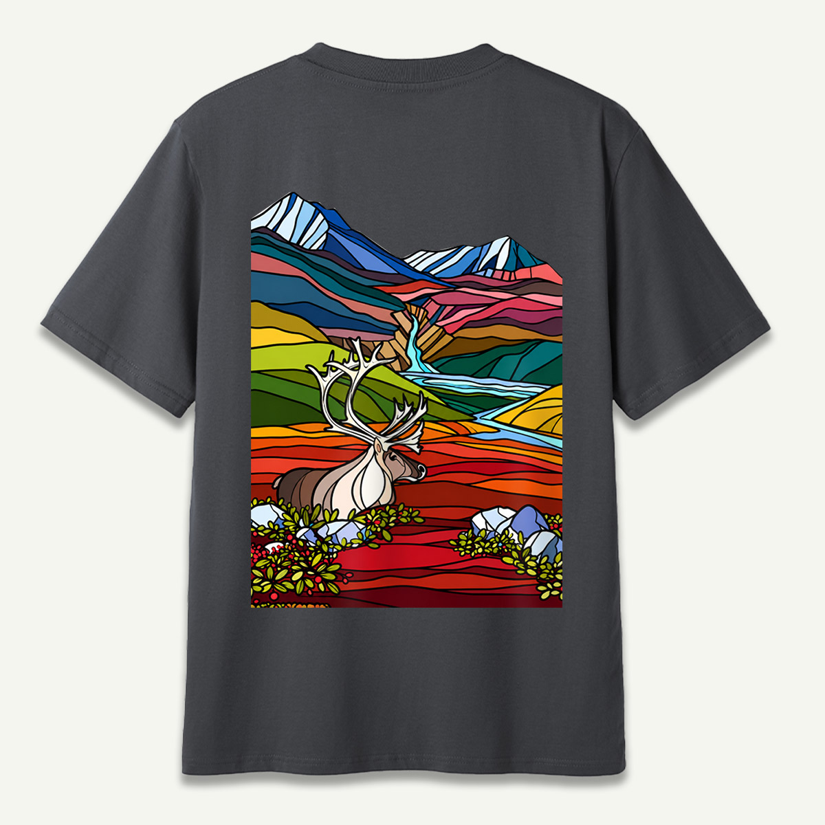 Caribou Tundra Mountain Valley Wilderness Landscape T-Shirt