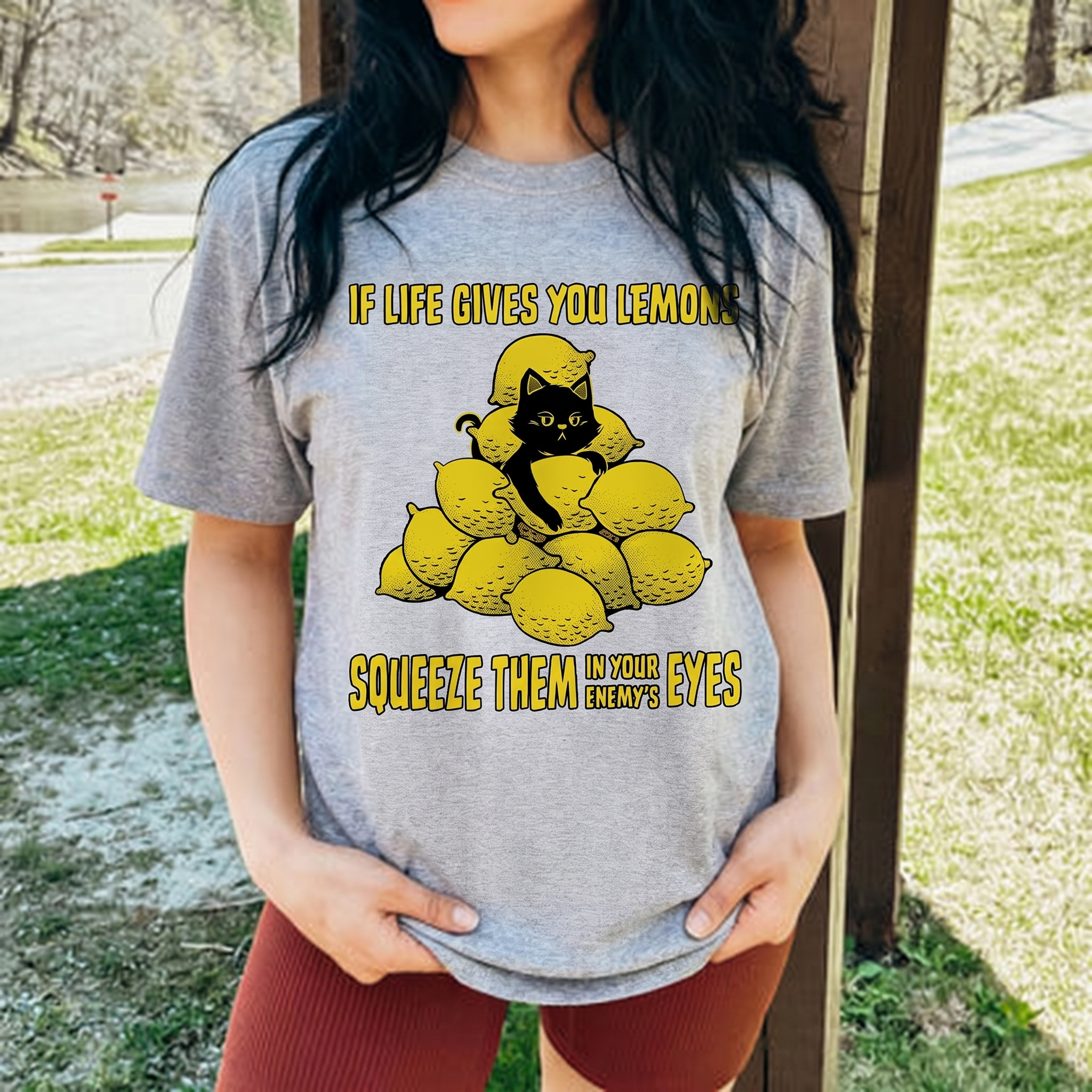 Funny Cat and Lemon Sarcastic Humor T‑Shirt