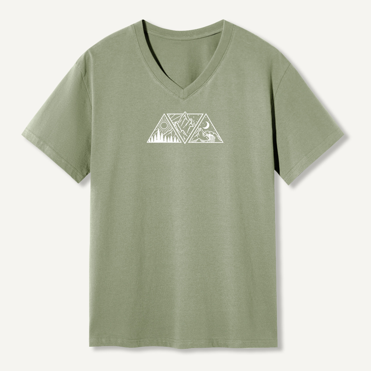 Minimal Mountain Sun And Moon Landscape V-neck T-Shirt