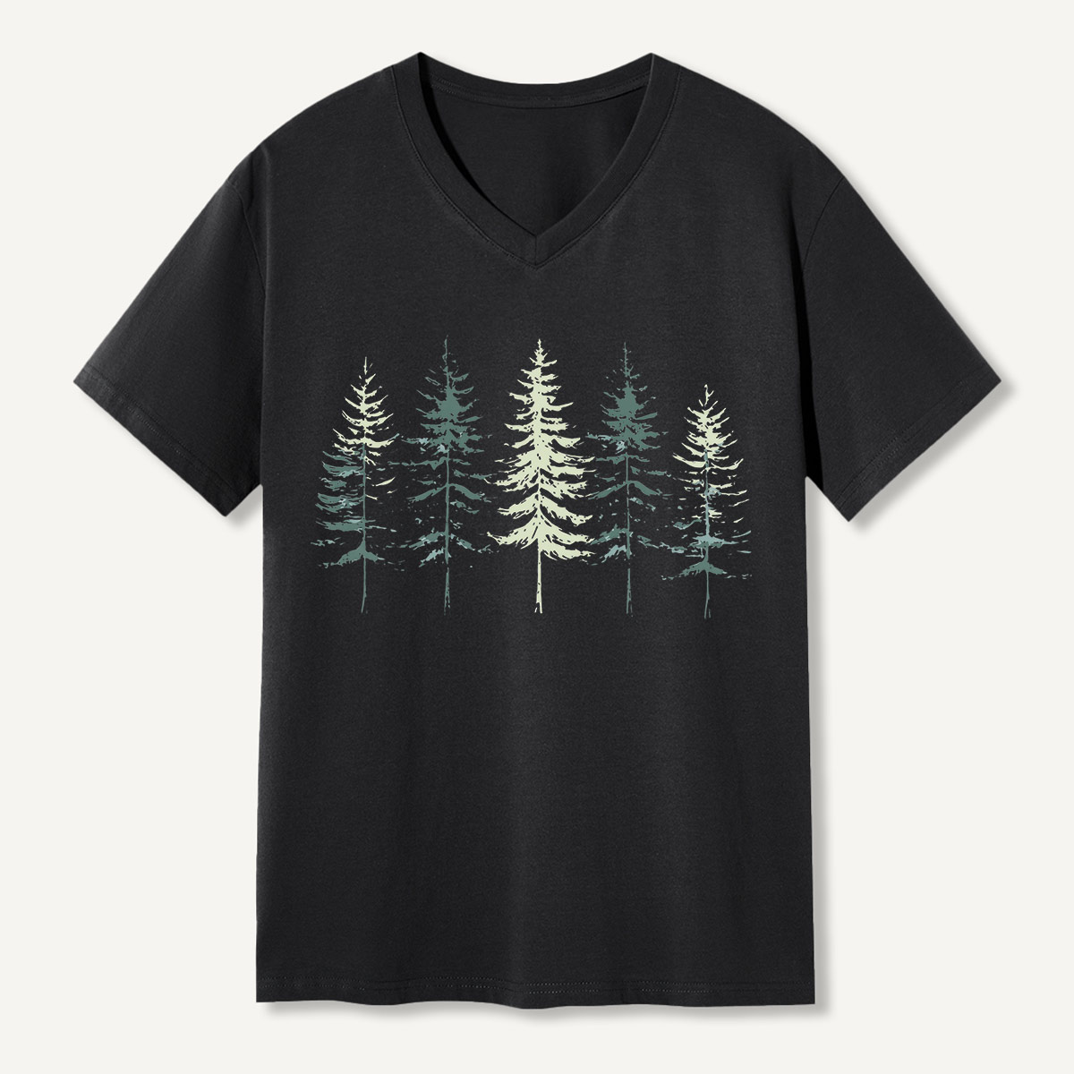 Minimal Pine Forest Silhouette V-neck T-Shirt
