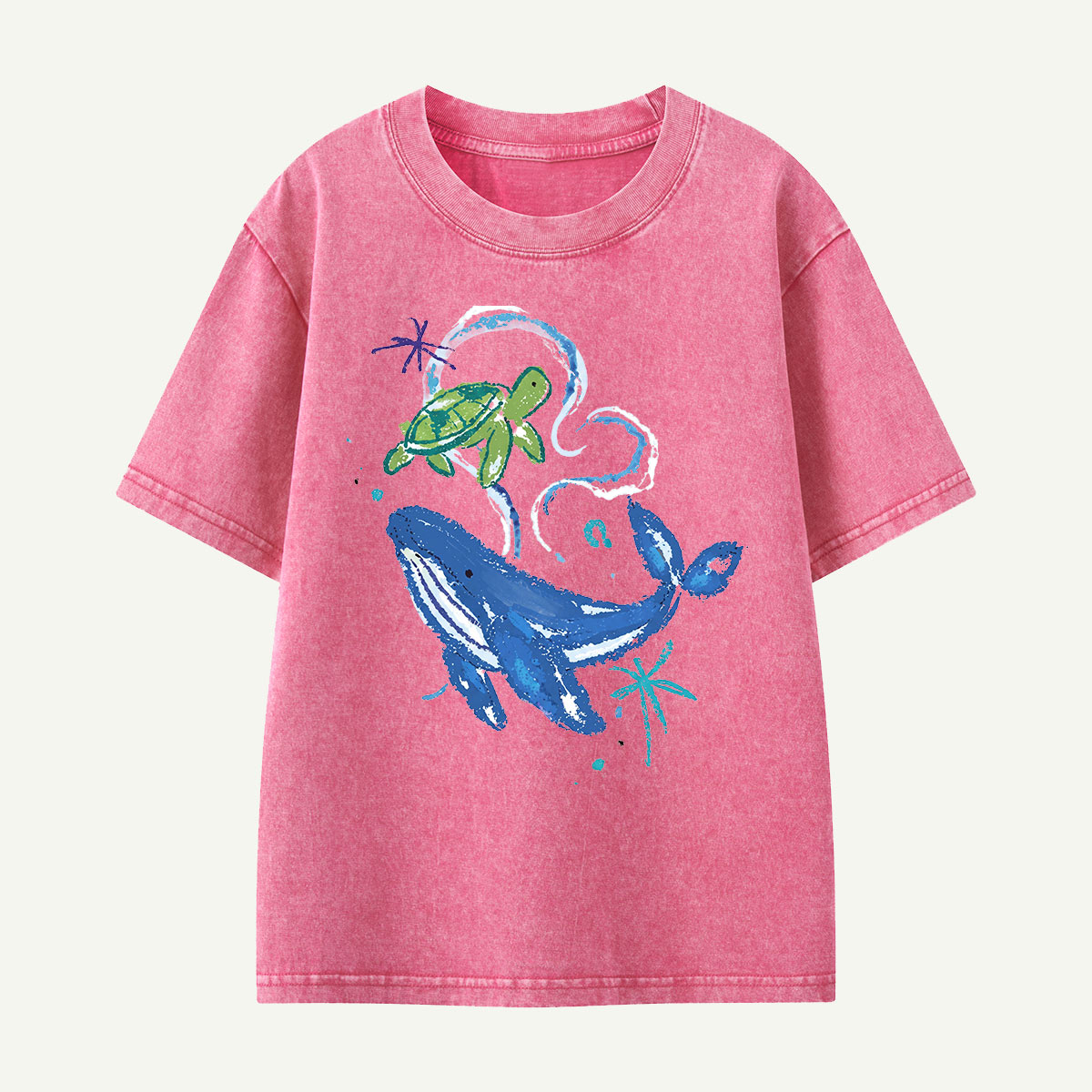 Whale and Turtle Ocean Friends Kids Washed T-Shirt