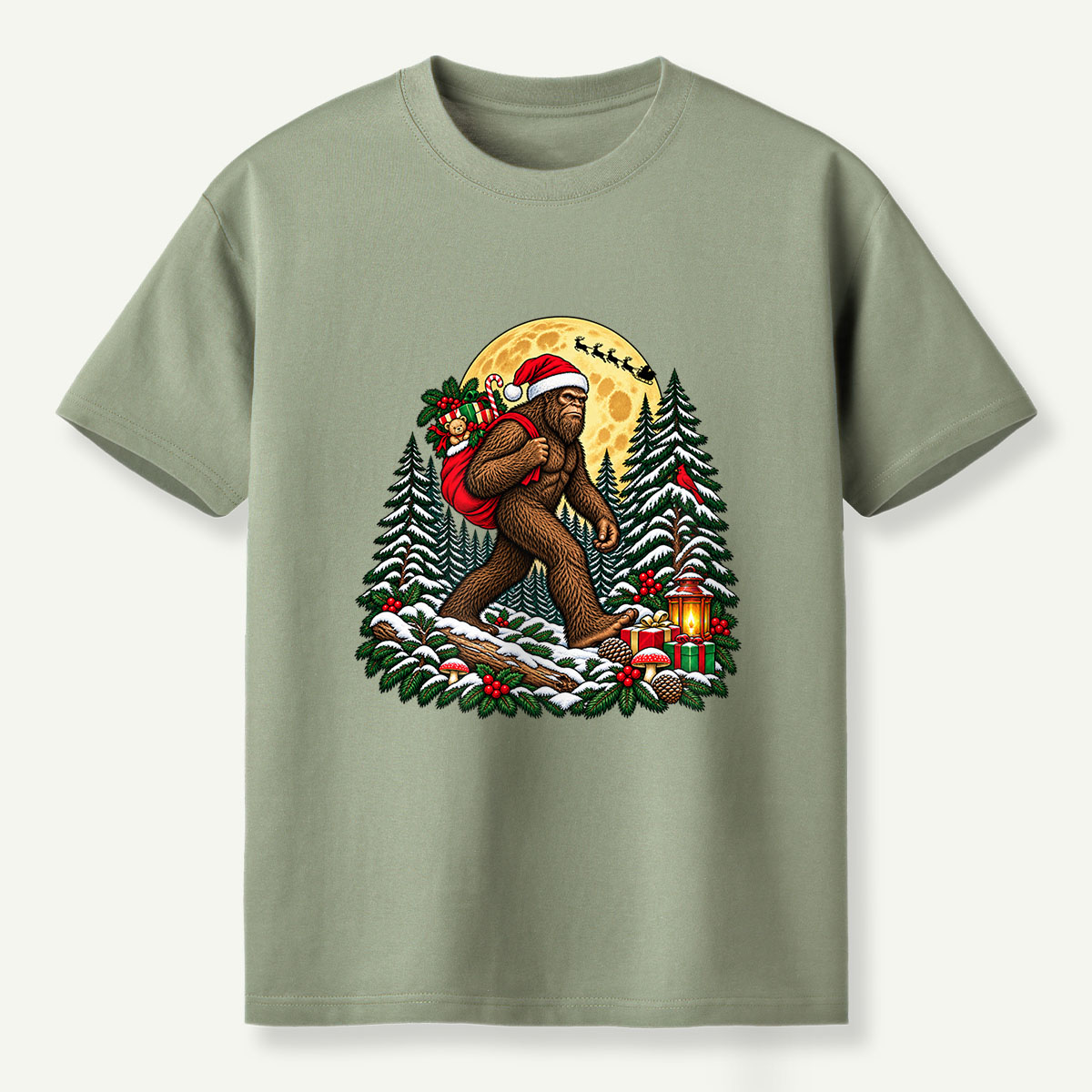 Christmas Bigfoot Santa Gift Delivery In Snowy Forest T-Shirt