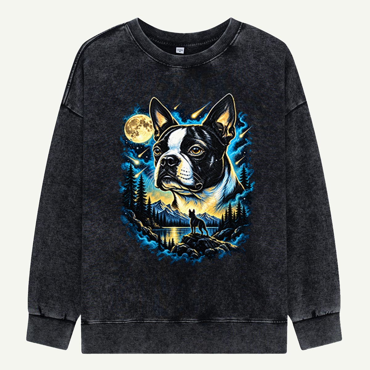 Moonlit Wilderness Dog Graphic Washed Sweatshirts