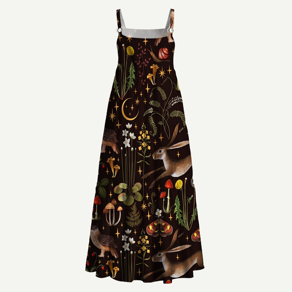 Woodland Animals and Mushroom Straps Maxi Dress