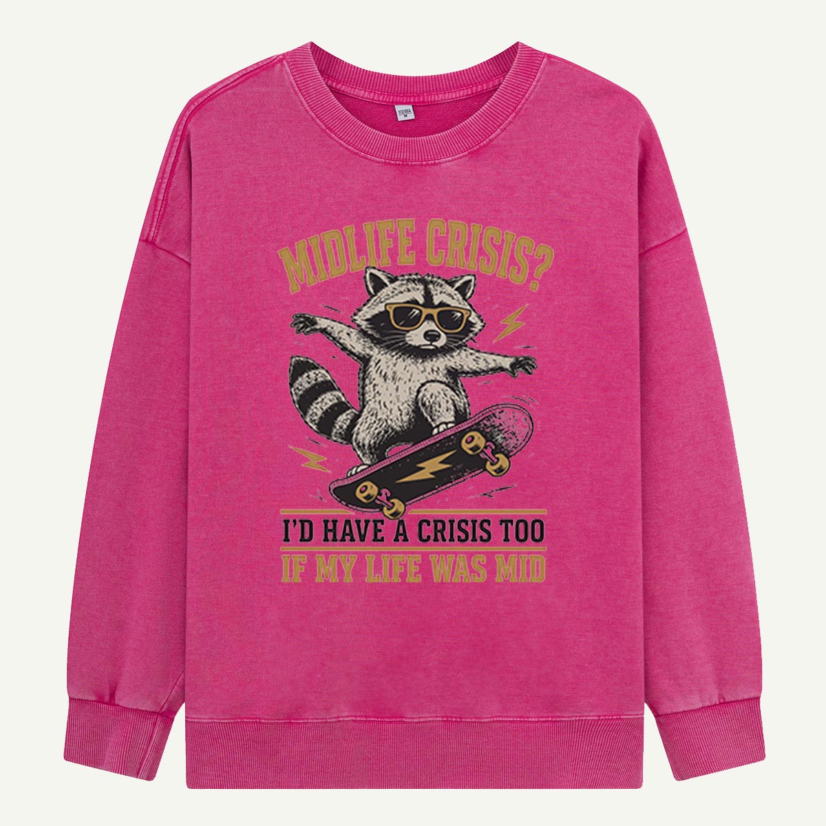 Raccoon Midlife Crisis Ride Washed Sweatshirts
