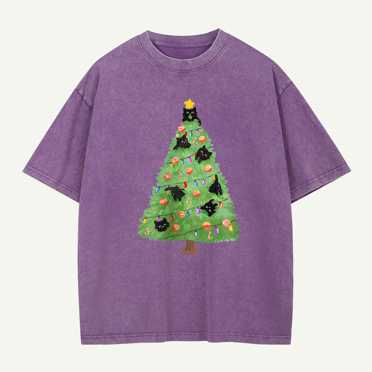 Cats in the Christmas Tree Washed T-Shirt