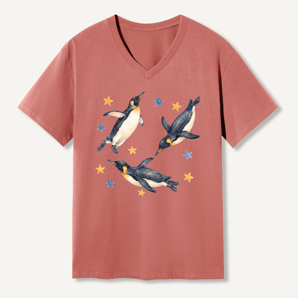 Flying Penguins Among The Stars V-neck T-Shirt
