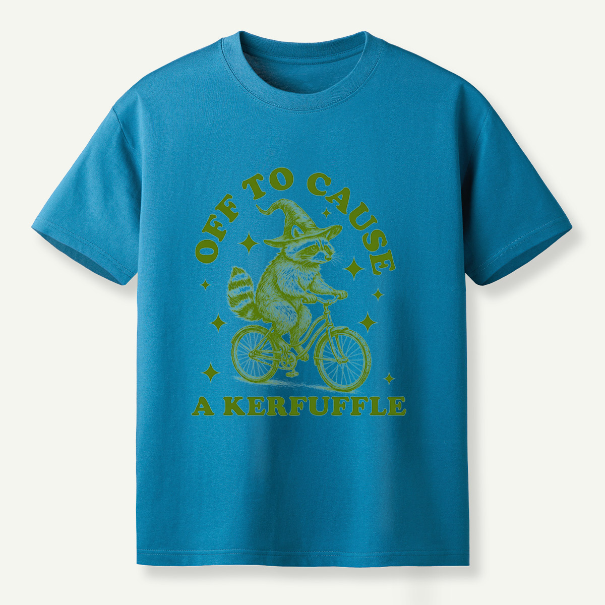 Off To Cause A Kerfuffle Raccoon Witch Bicycle T-Shirt