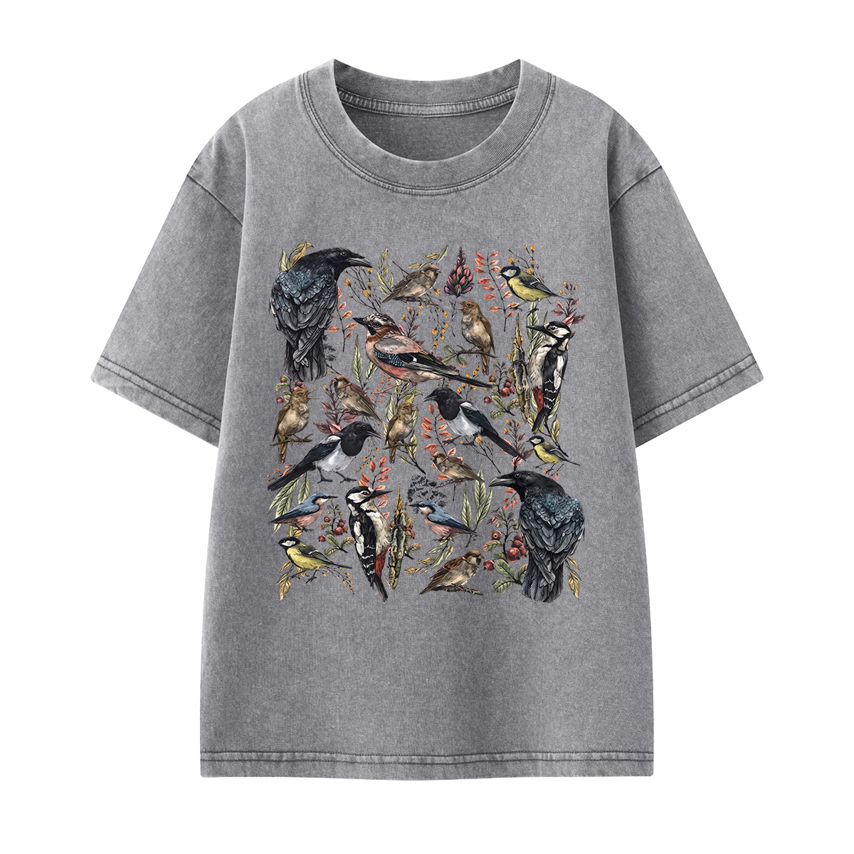 Vintage Wild Birds Botanical Kids Washed T-Shirt