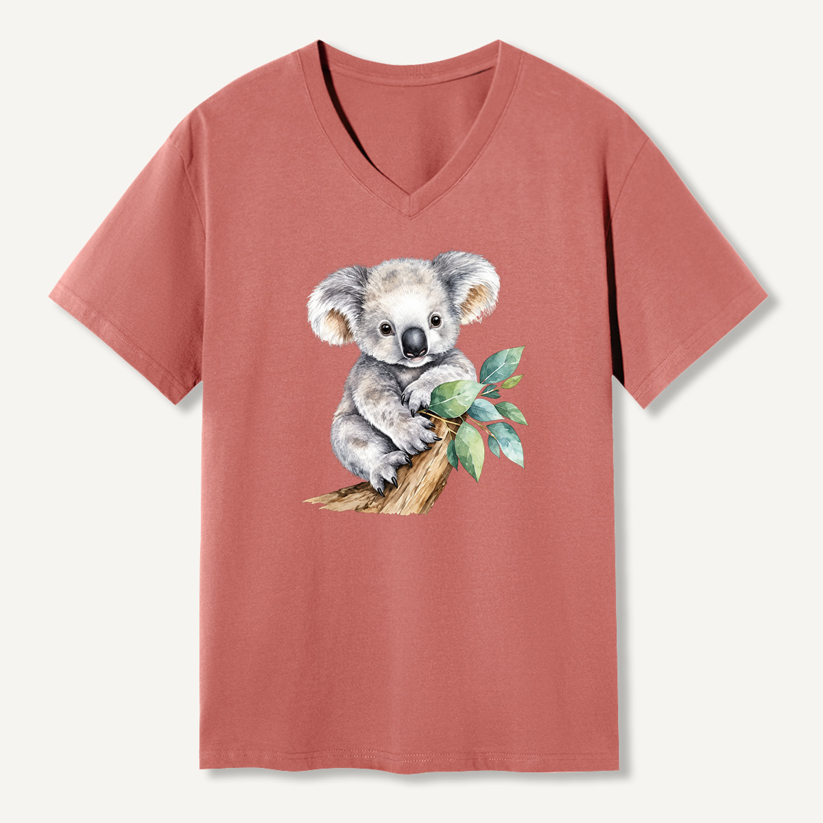 Koala On Branch Watercolor Portrait V-neck T-Shirt