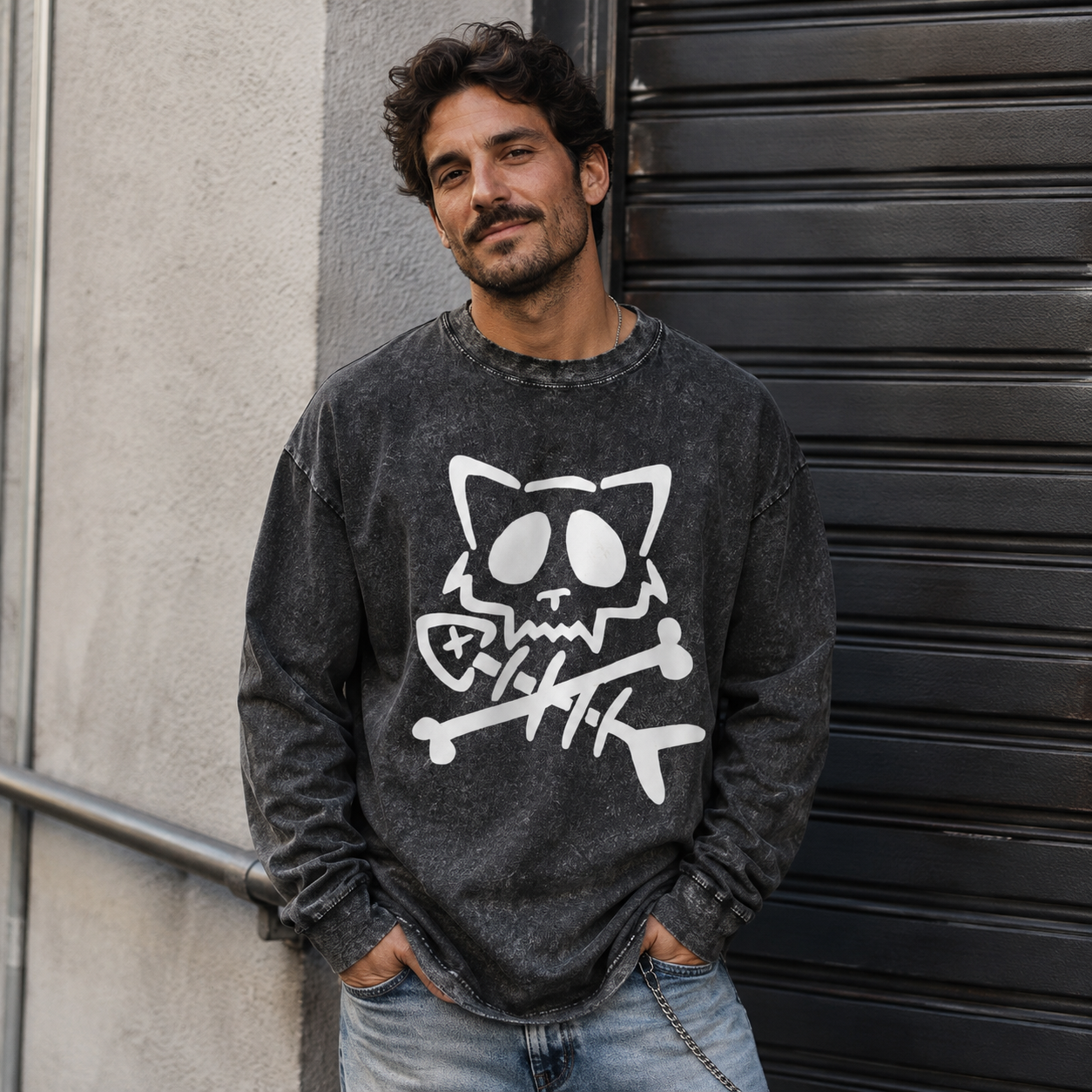Cat Bones & Fish Tales Washed Long‑sleeve