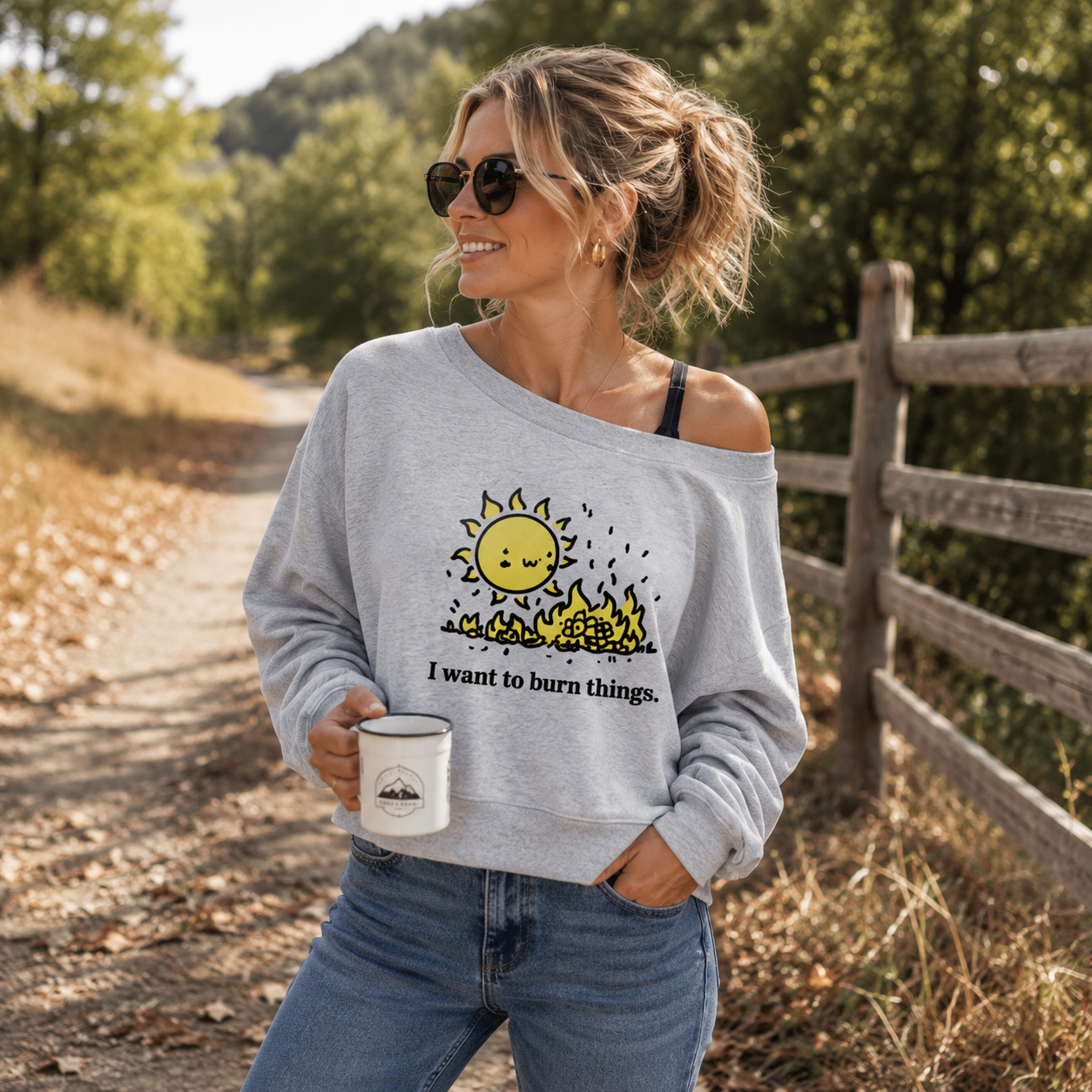 I Want To Burn Things Angry Sun Women Off Shoulder Sweatshirt