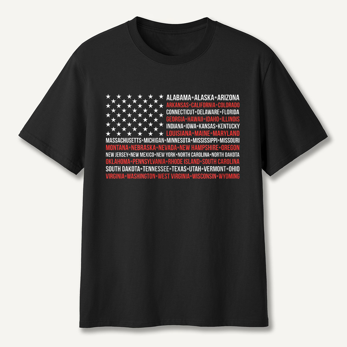 United States Flag with All 50 States Names T‑Shirt
