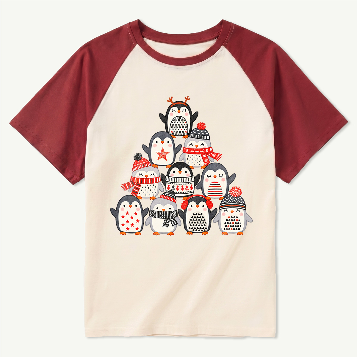 Ten Playful Penguins In Cozy Winter Outfits Raglan T-Shirt