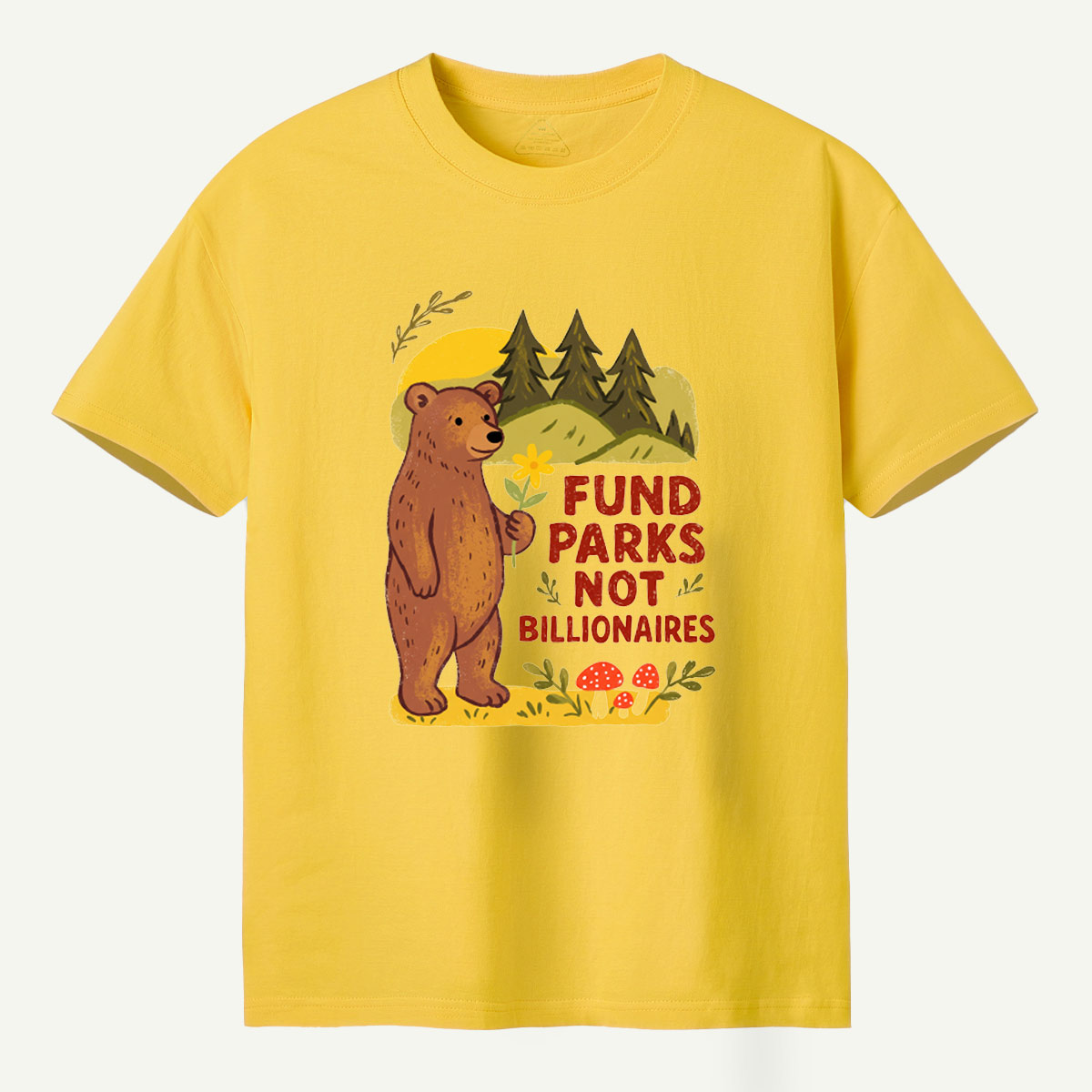 Fund Parks Not Billionaires Bear Wildflower Mountain Graphic T-Shirt