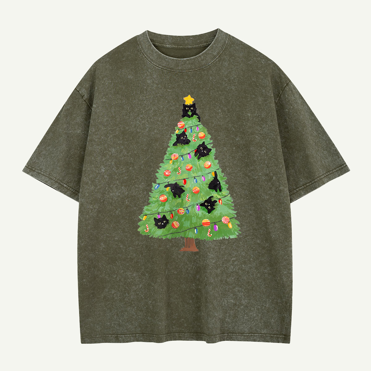 Cats in the Christmas Tree Washed T-Shirt