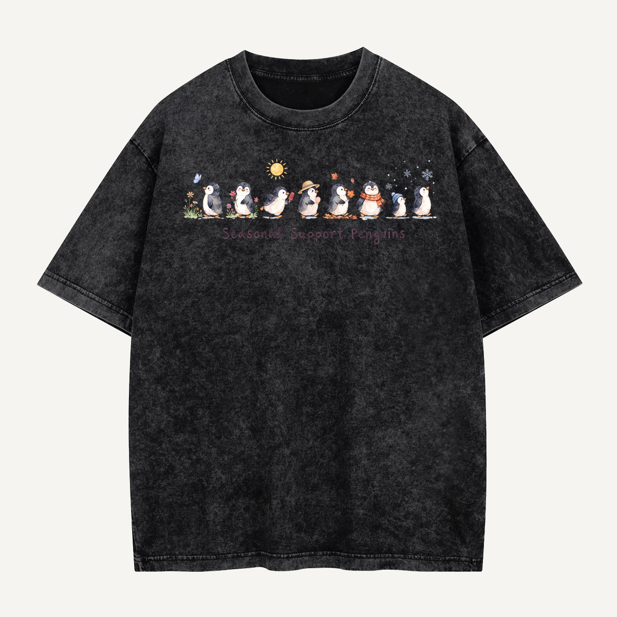 Peace Love Penguins Hand Signs Washed T-Shirt