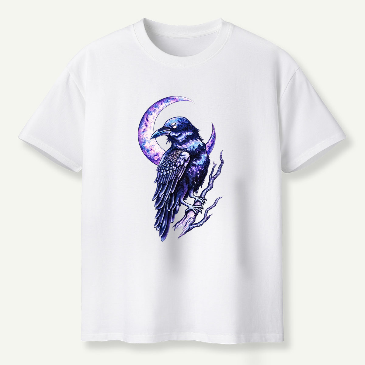 Galaxy Raven Crescent Moon Celestial Art T-Shirt