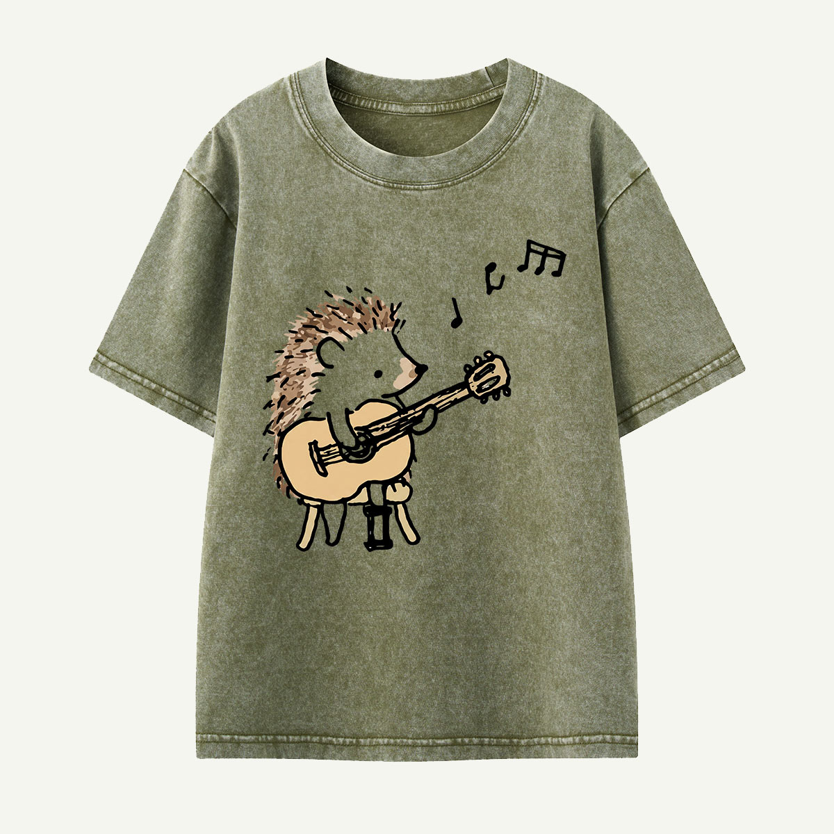 Hedgehog Guitar Music Kids Washed T-Shirt