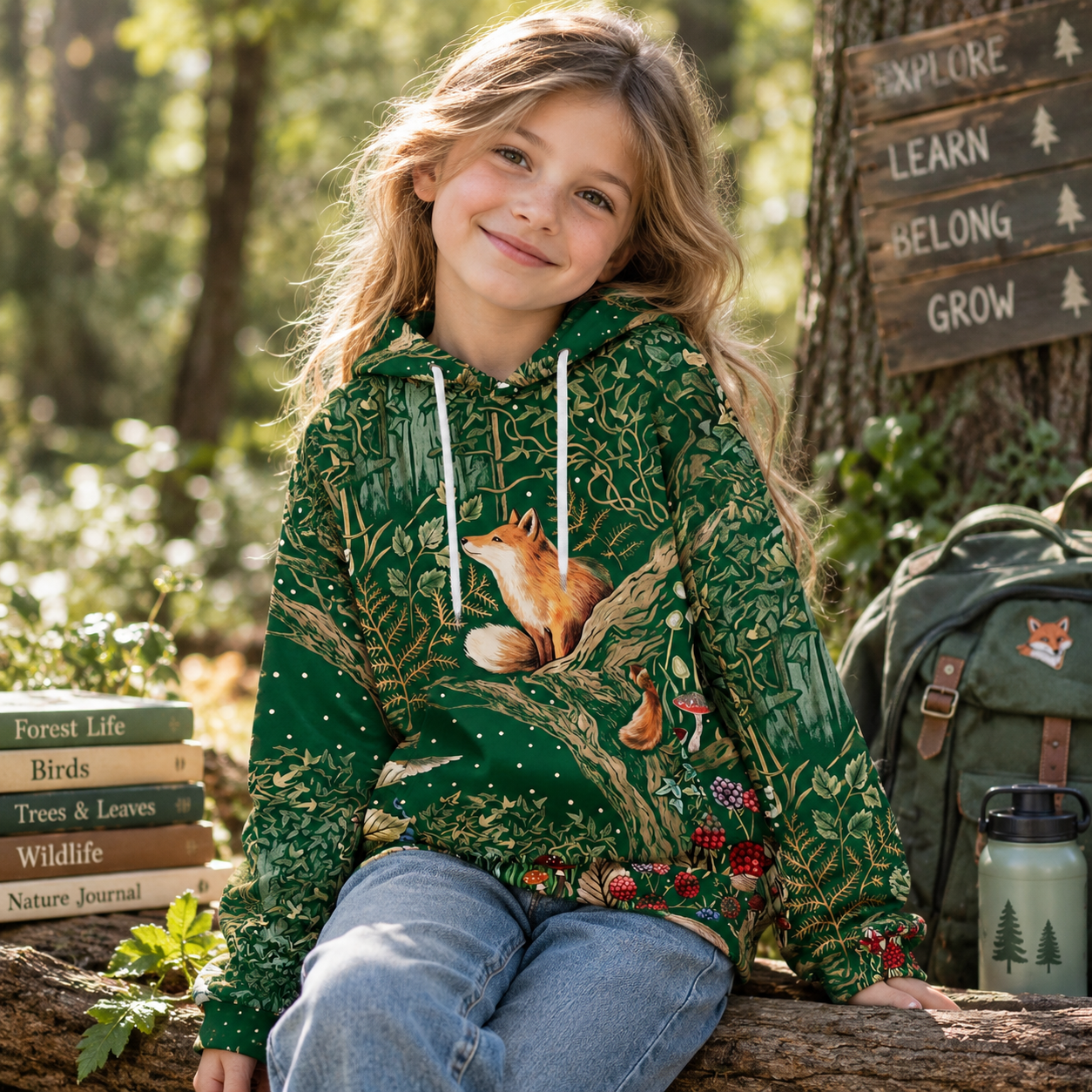 Woodland Tapestry Animal Kids Premium Eco Hoodie