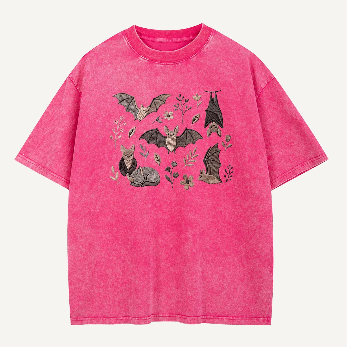 Bat Blooms & Midnight Wings Embroidered Washed T-Shirt