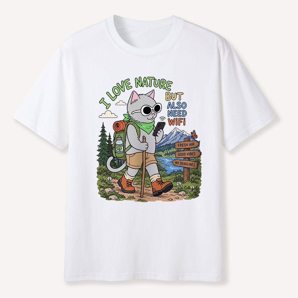 I Love Nature but Also Need WiFi Cat Hiking T-Shirt