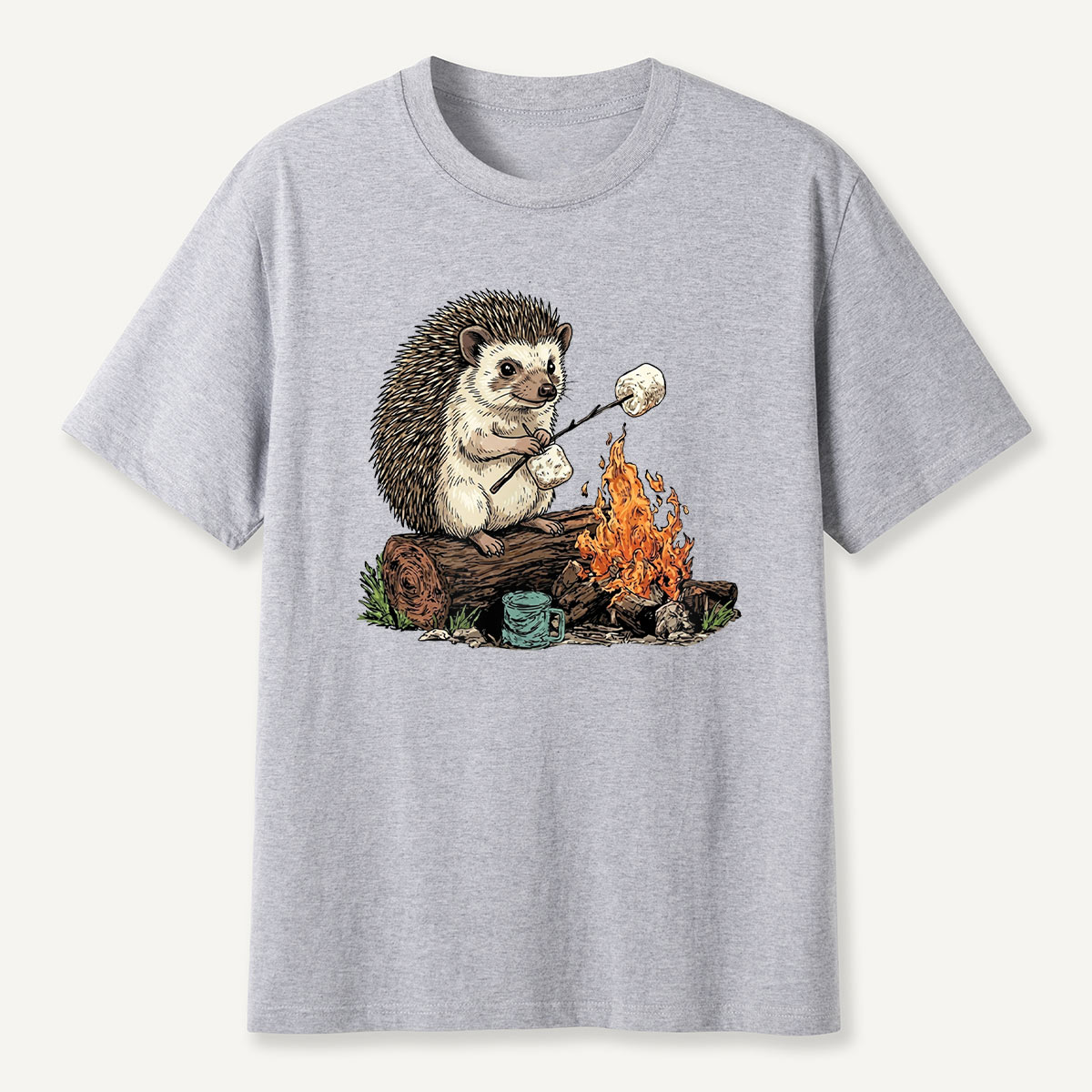 Hedgehog Roasting Marshmallow Campfire T-Shirt