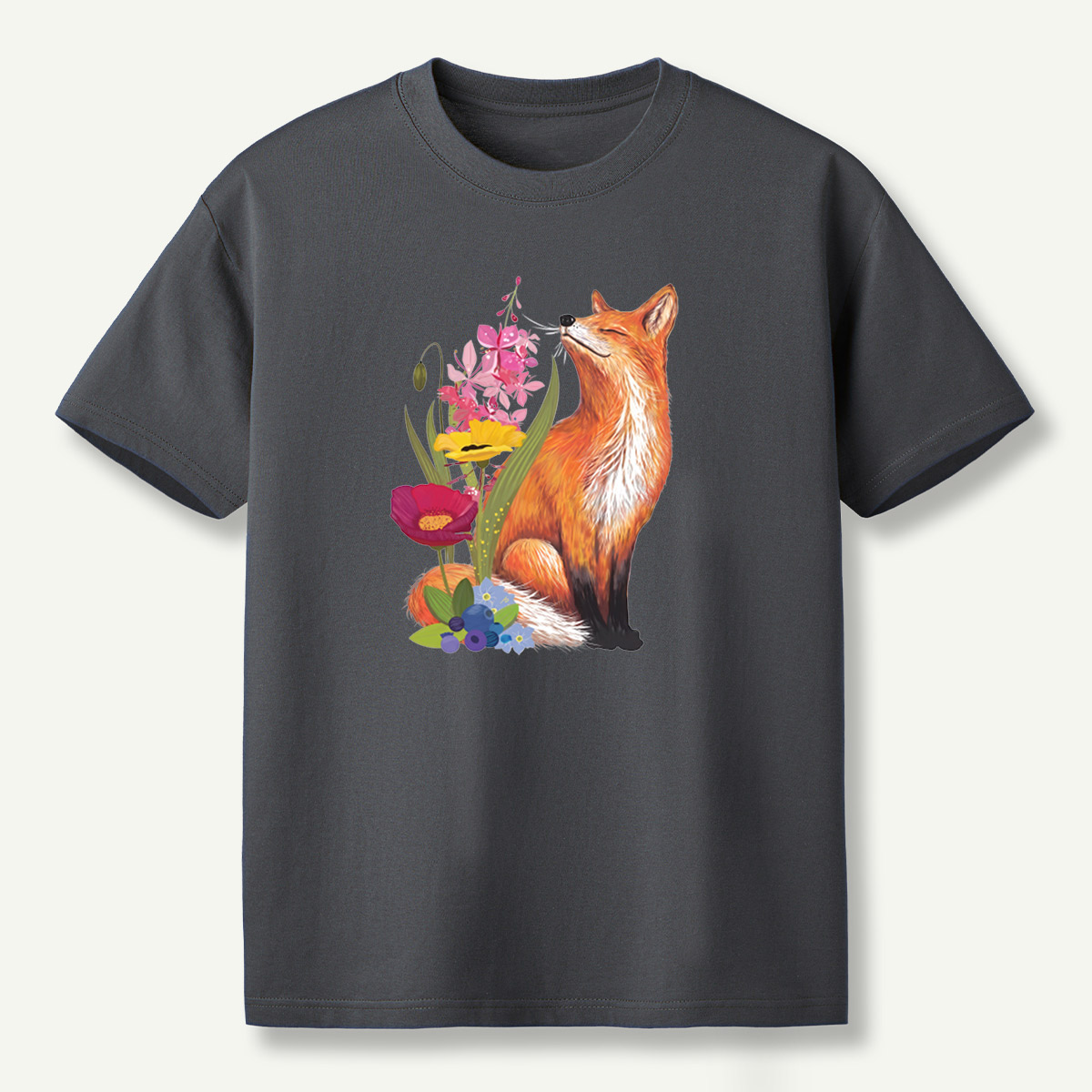 Red Fox Wildflower Blueberry Botanical Garden T-Shirt