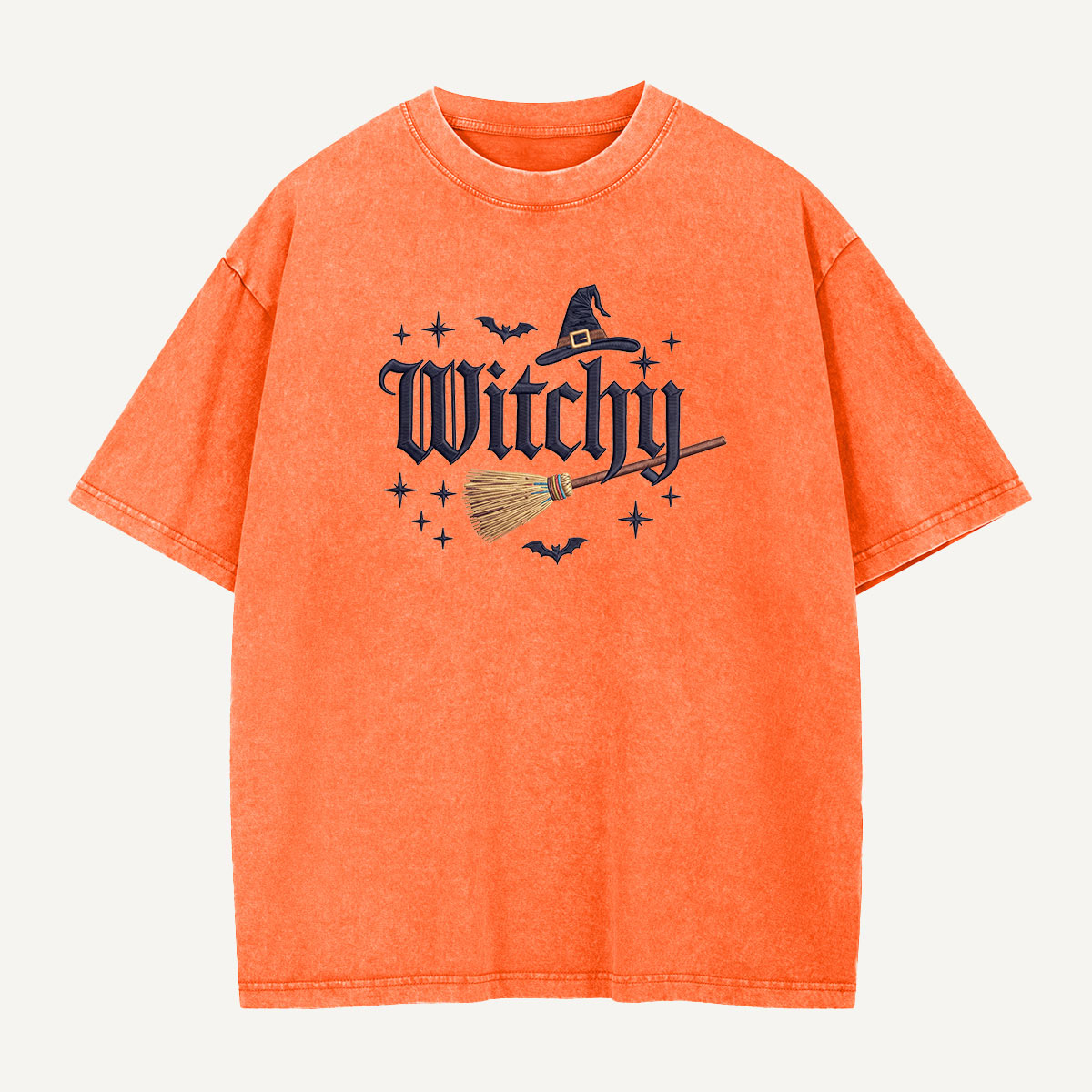 Witchy Nights & Bat Flights Embroidered Washed T-Shirt