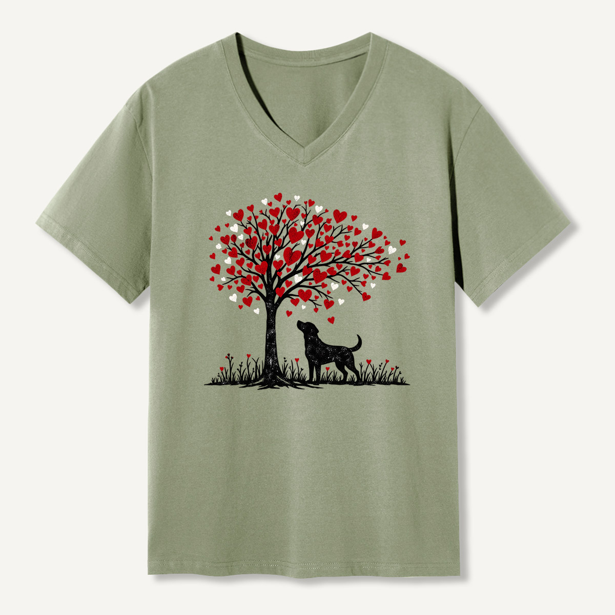 Heart Tree Dog Love V-neck T-Shirt