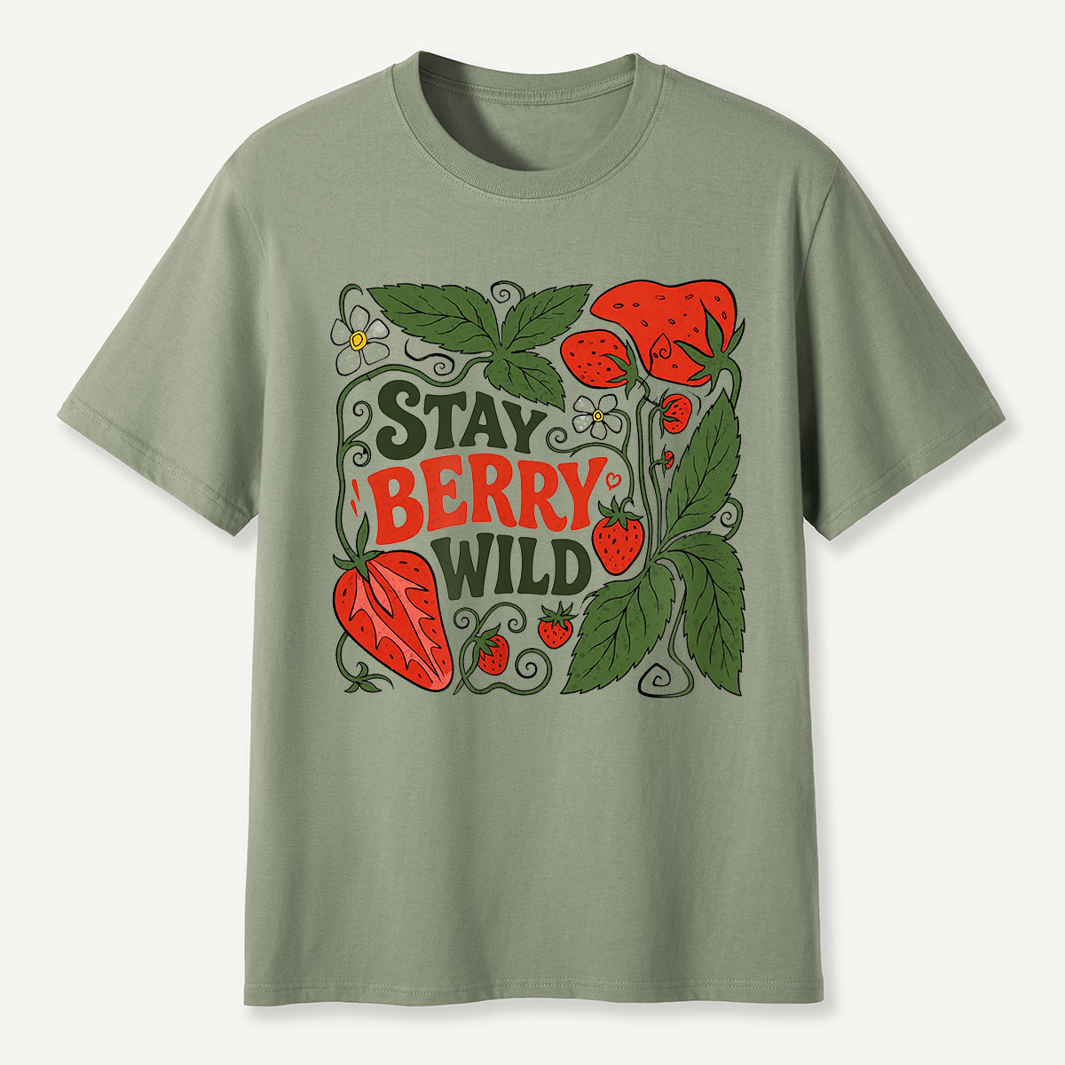 Stay Berry Wild Strawberry Illustration T-Shirt