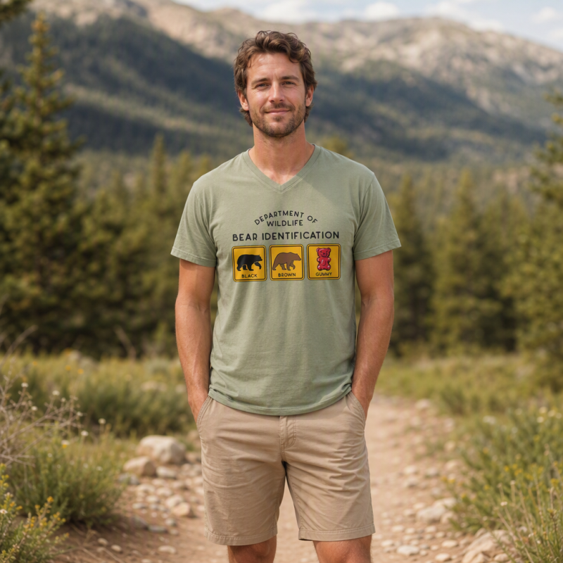 Bear Tee Cotton Classic V-neck T-Shirt
