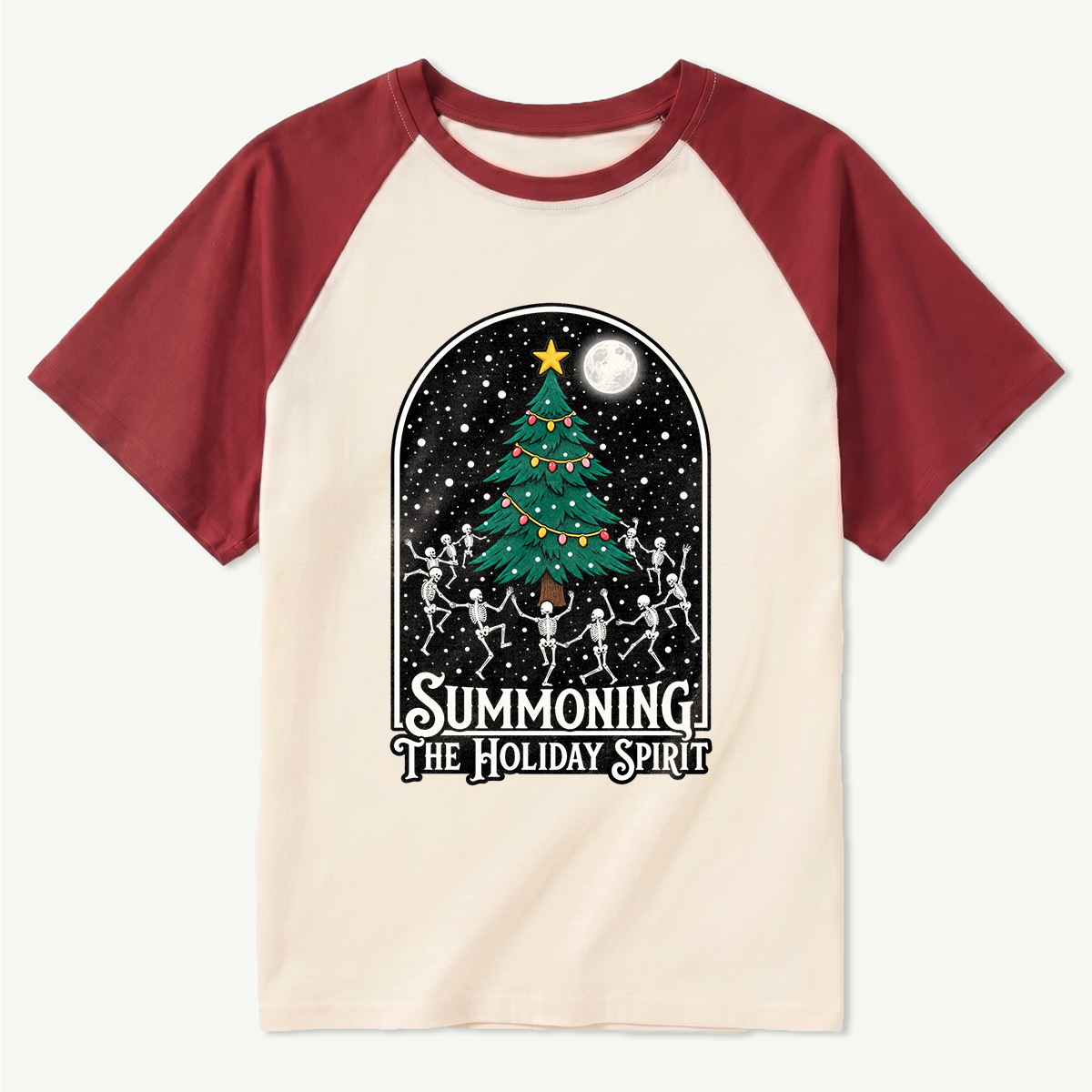 Summoning The Holiday Spirit Skeleton Dance Raglan T-Shirt