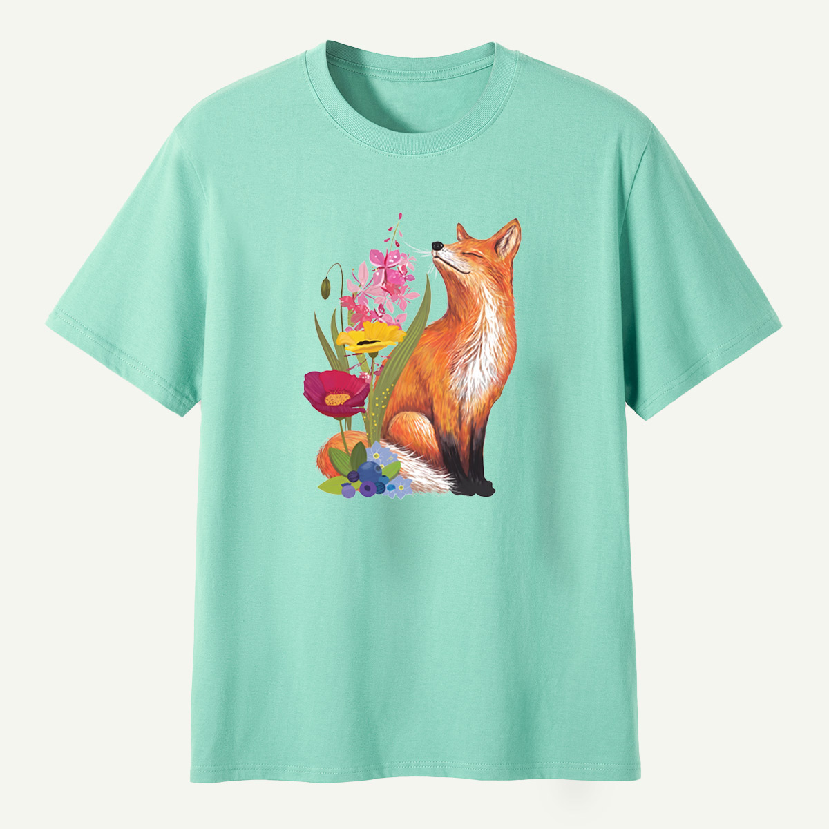 Red Fox Wildflower Blueberry Botanical Garden T-Shirt