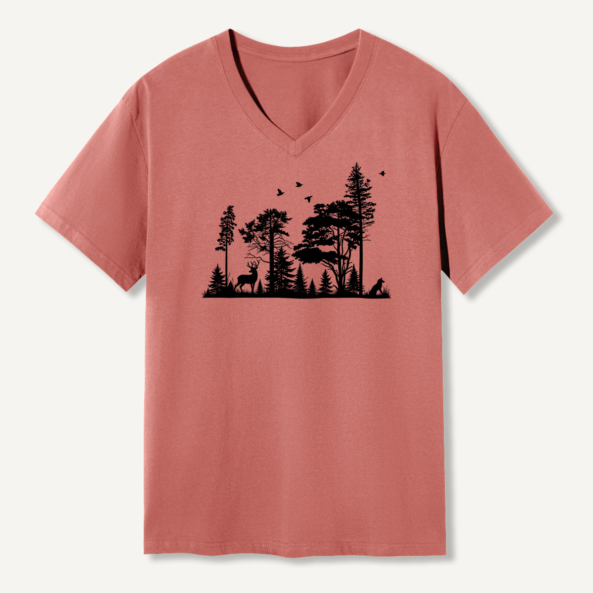Vintage Rabbit Deer And Bird Sketch Set V-neck T-Shirt