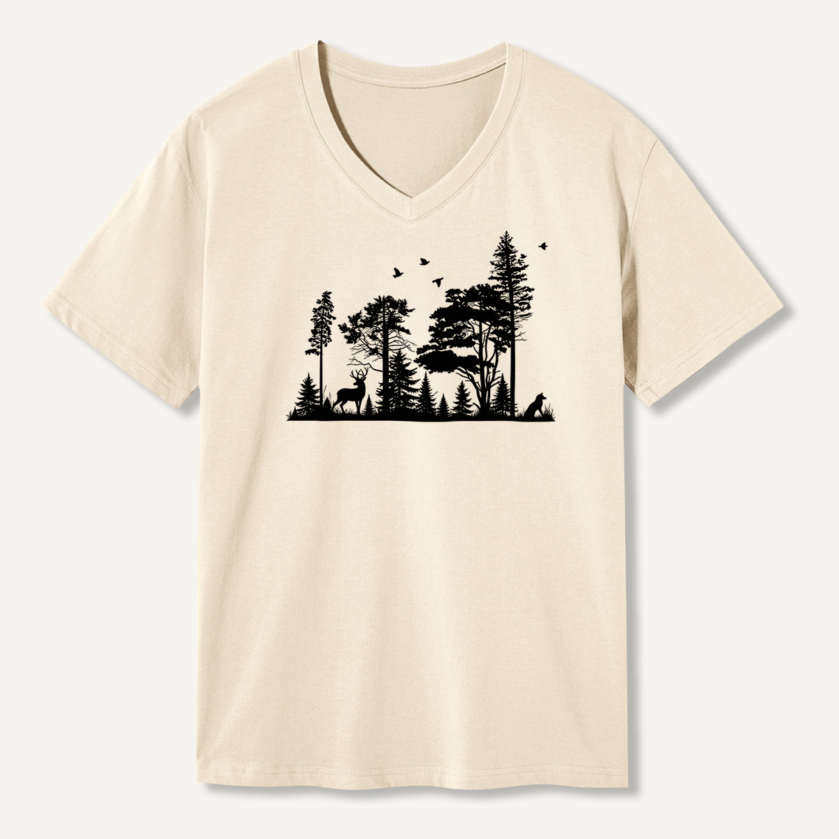 Vintage Rabbit Deer And Bird Sketch Set V-neck T-Shirt