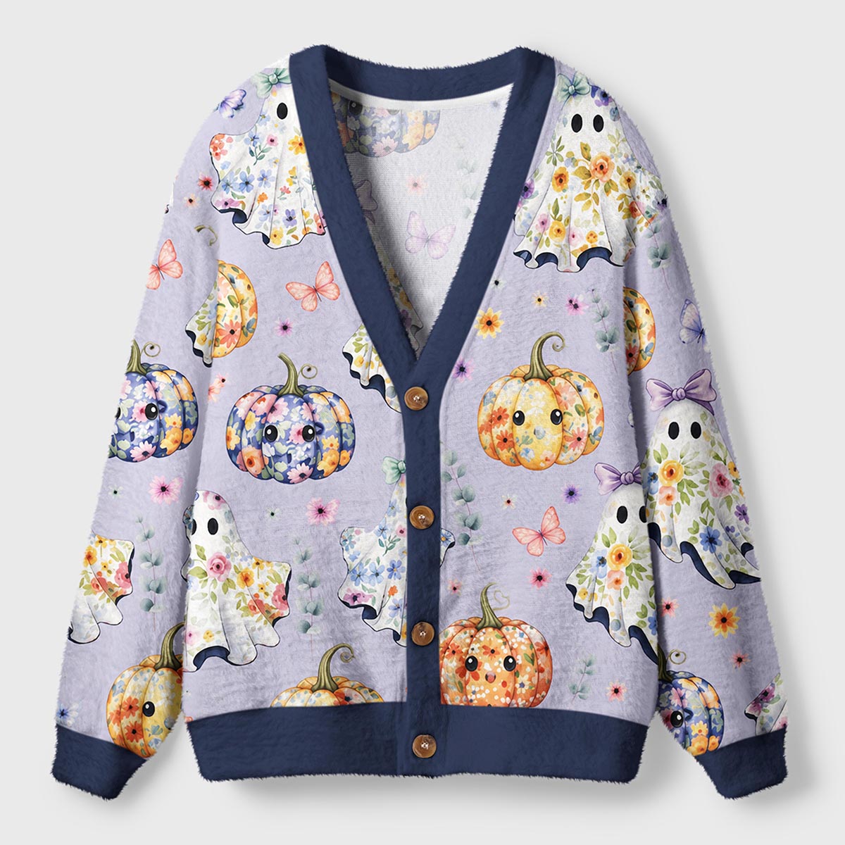 Ghost Pumpkin Floral Halloween Ugly Cardigan Sweaters