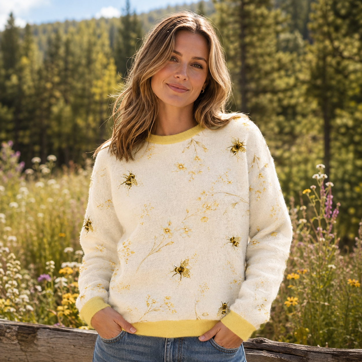 Bee Parade in Bloom Ugly Fuzzy Fleece Sweatshirt