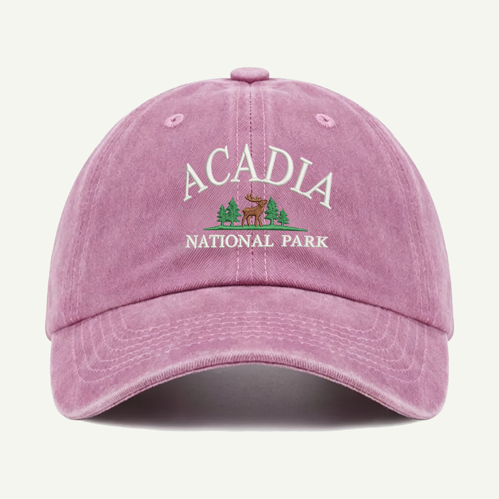Acadia National Park Moose Forest Washed Embroidered Hat