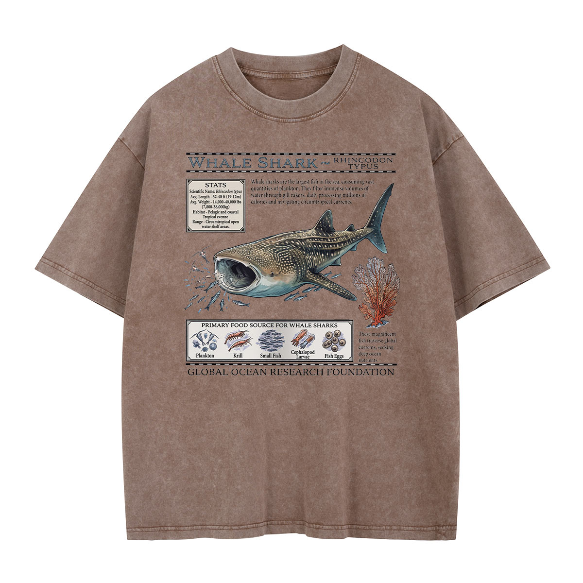 Whale Shark Ocean Field Guide Washed T-Shirt