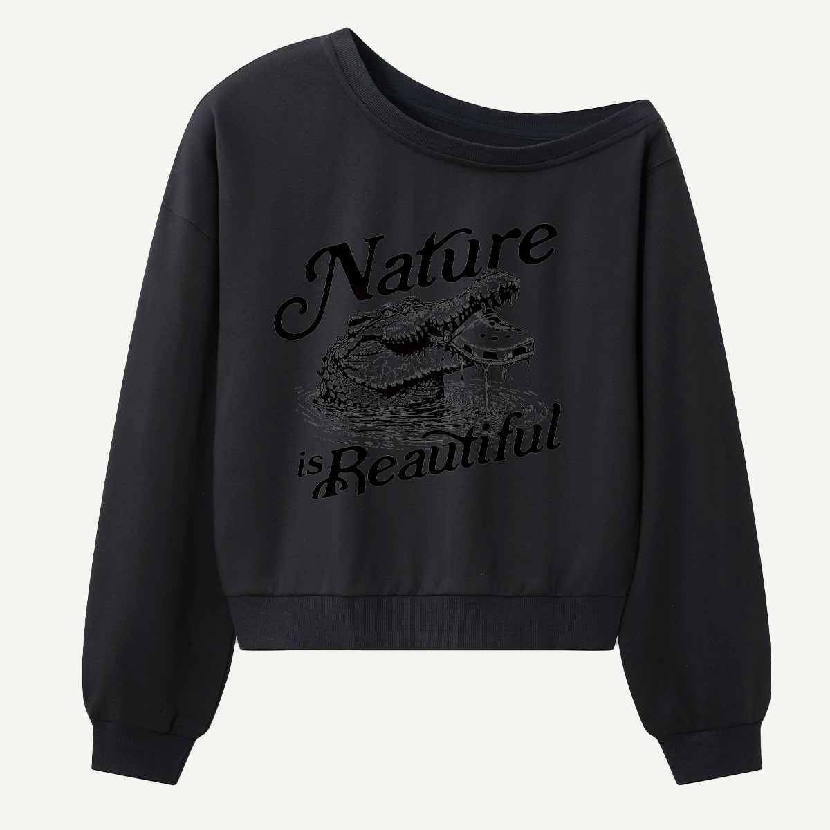 Nature Is Beautiful Smiling Crocodile Women Off Shoulder Sweatshirt