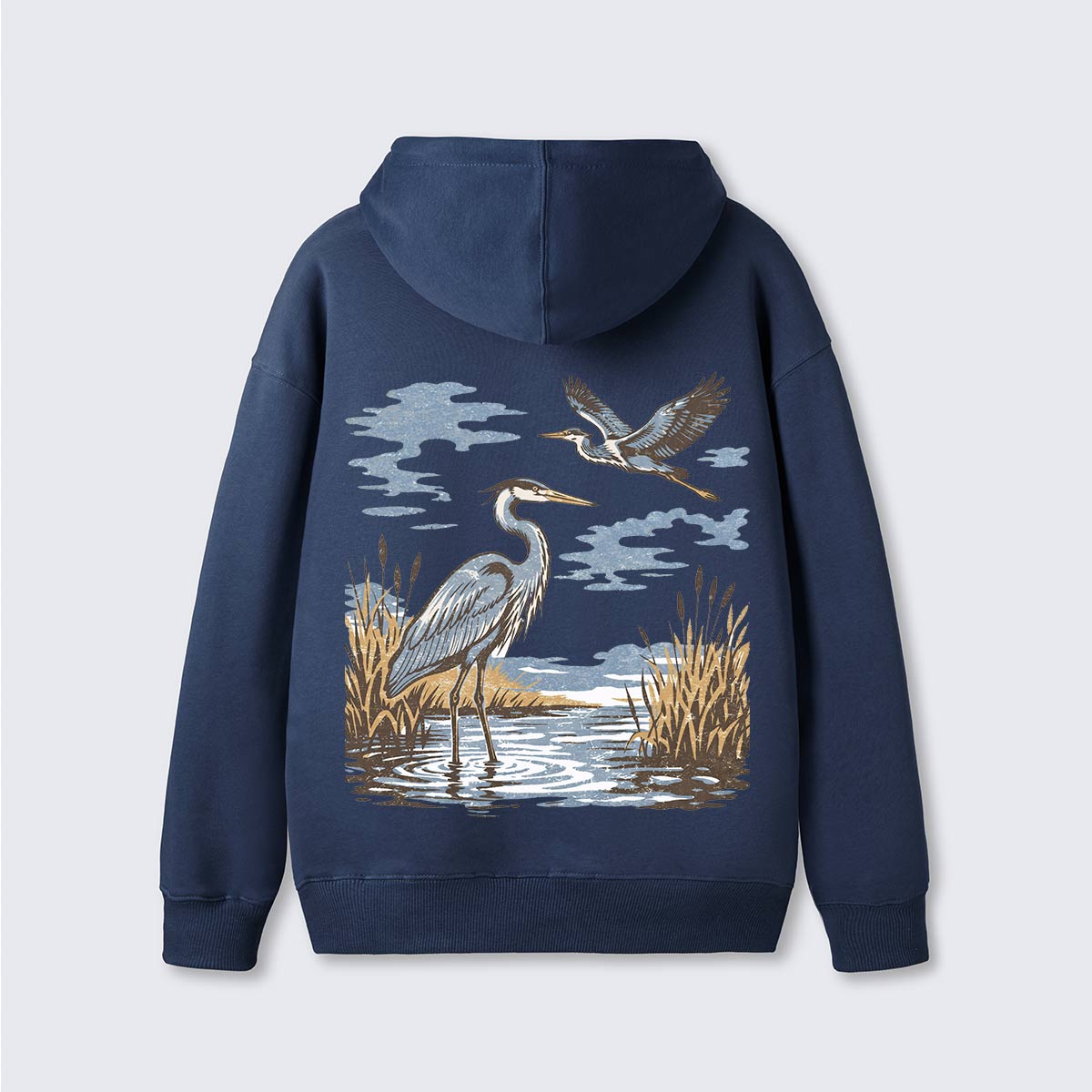 Vintage Heron Wetland Bird Nature Hoodie