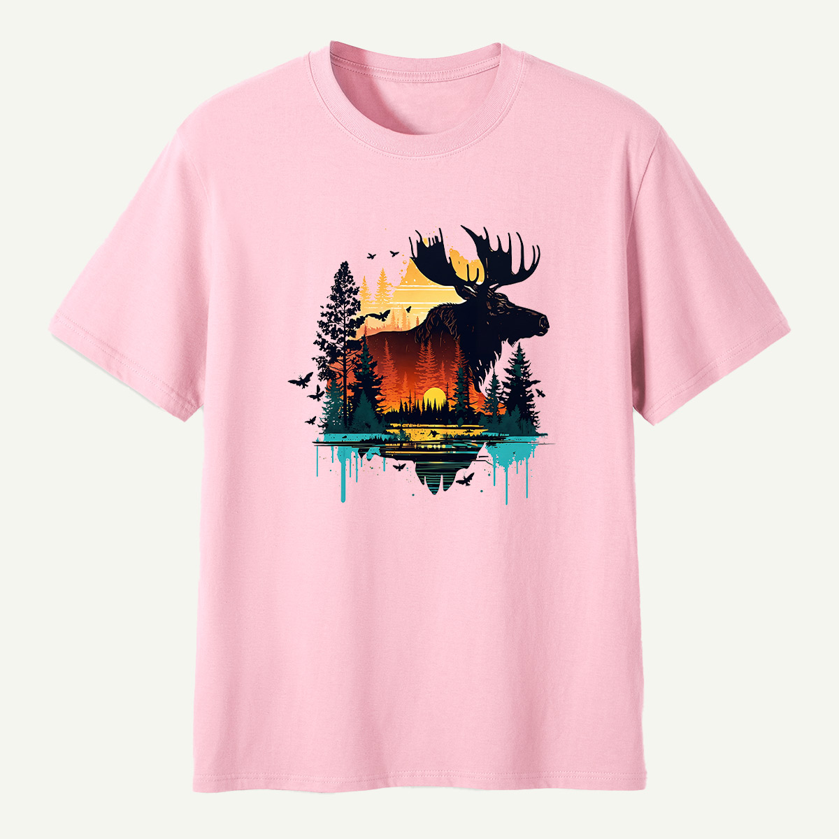 Moose Sunset Forestscape T-Shirt