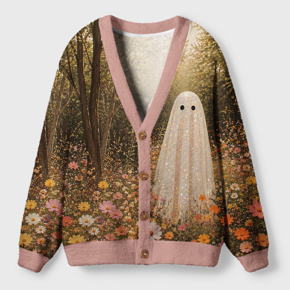 Forest Ghost Flower Ugly Cardigan Sweaters