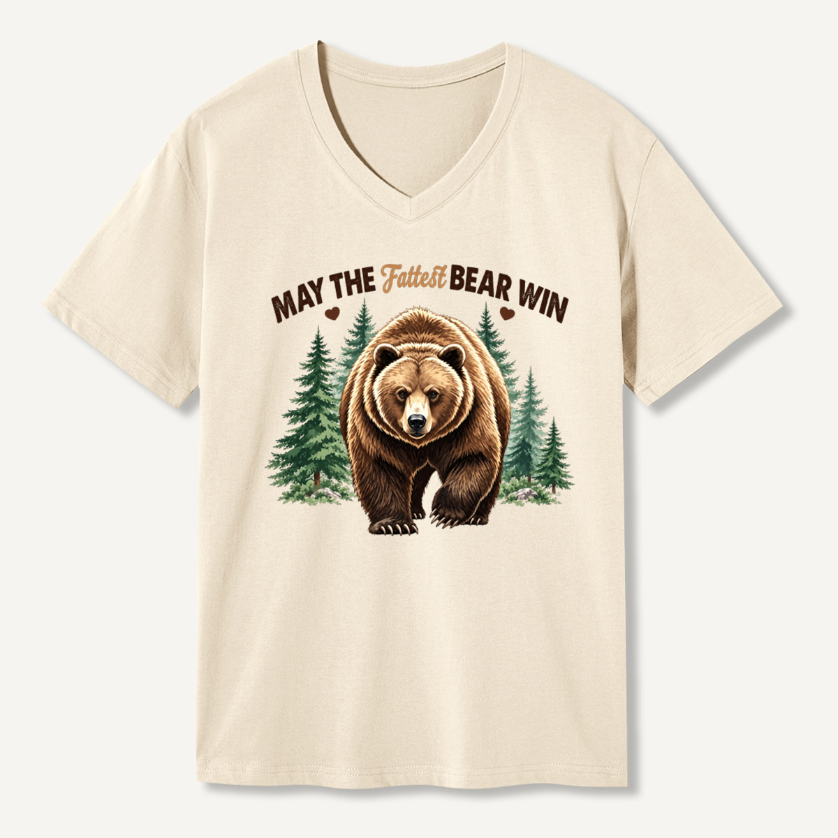May The Fattest Bear Win Forest Bear Graphic V-neck T-Shirt