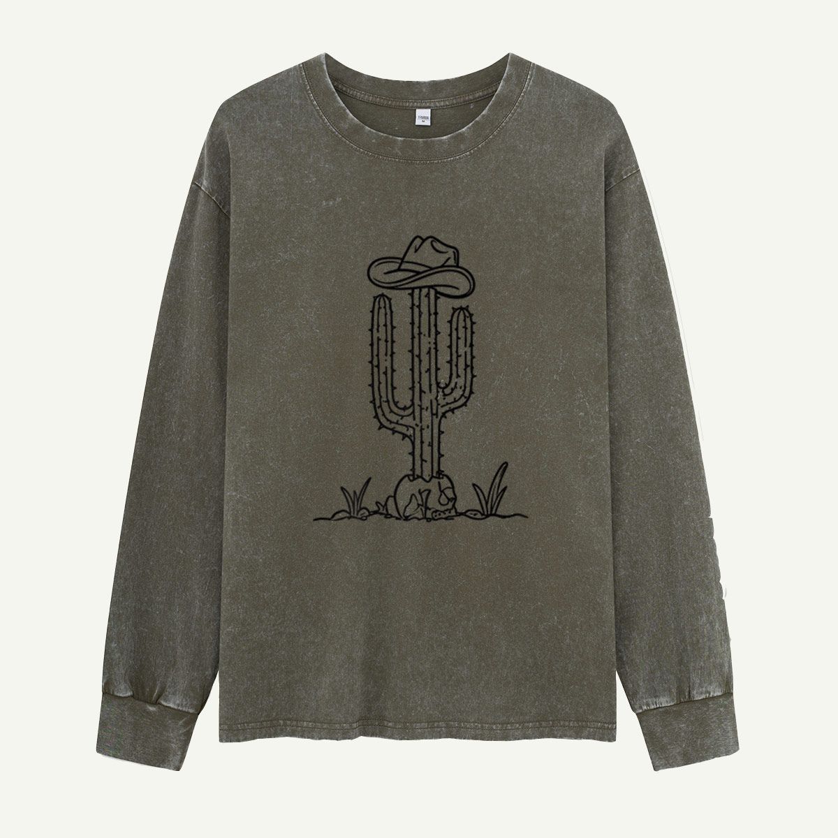 Cowboy Cactus Keeps Watch Washed Long‑sleeve