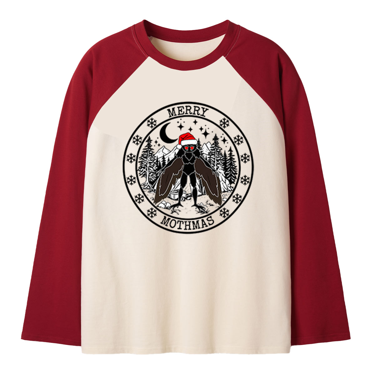 Merry Mothmas Mothman Christmas Mountain Forest Raglan Long Sleeves