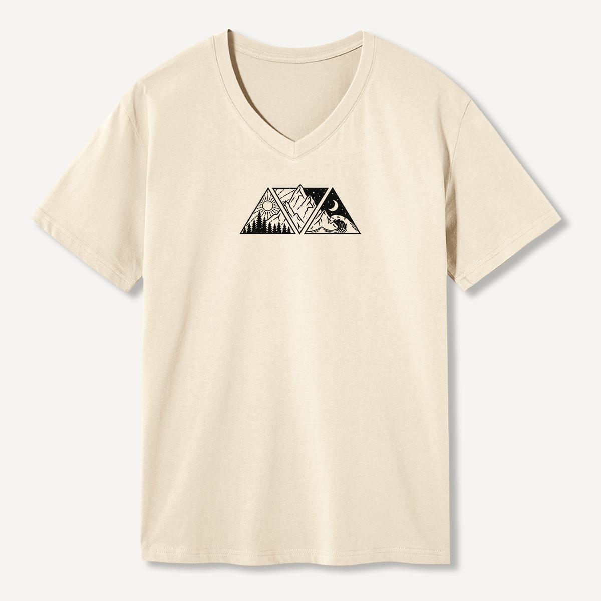 Minimal Mountain Sun And Moon Landscape V-neck T-Shirt
