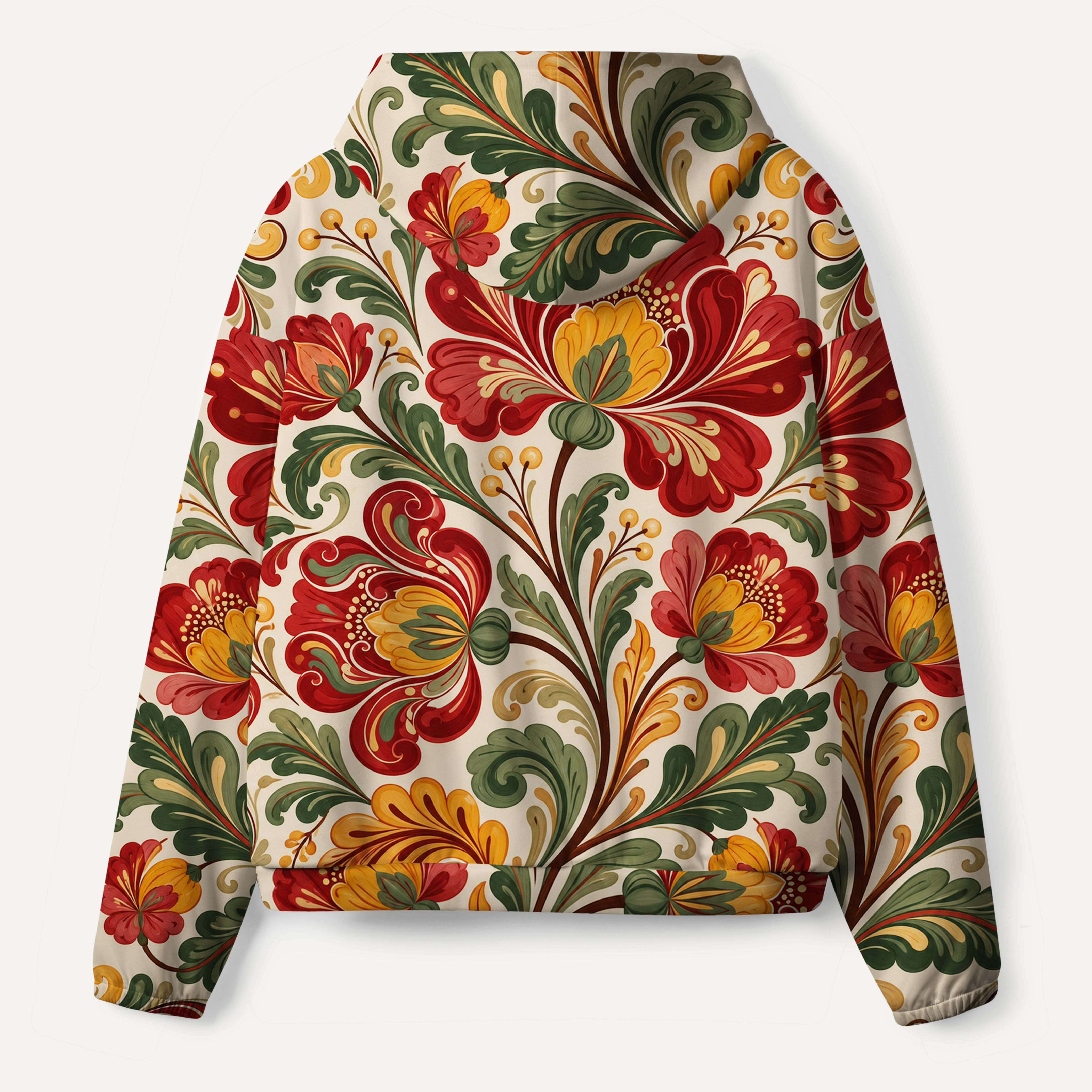 Crimson Folk Floral Scrollwork Garden All-over Printed Hoodie